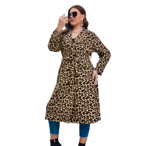 Leopard print belted trench coat
